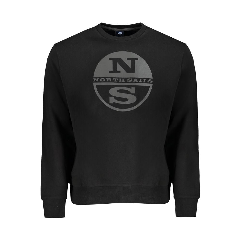 North Sails Black Cotton Men Sweater with logo, long sleeve crew neck sweatshirt