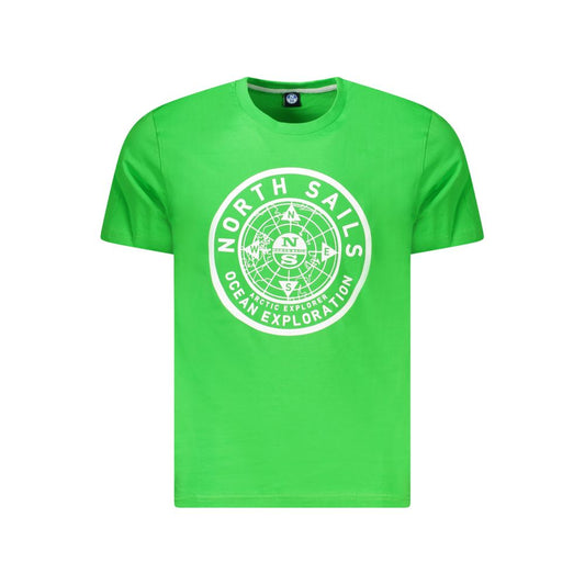 North Sails Green Cotton Men T-Shirt with iconic logo and print, crew neck, short sleeves, perfect for casual wear.