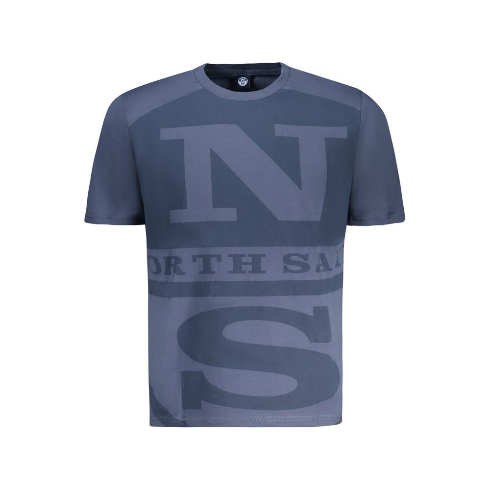 North Sails Blue Cotton Men T-Shirt with bold logo print, short sleeves, and crew-neck for stylish casual wear.