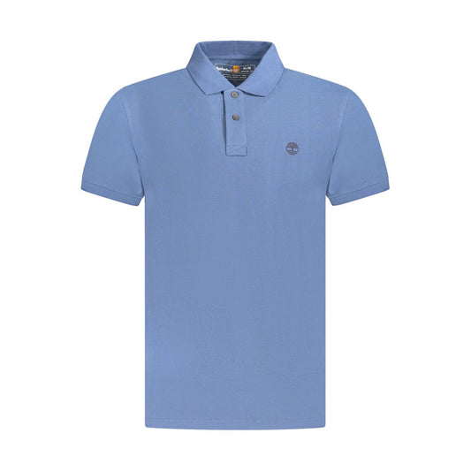 Timberland Blue Cotton Men Polo Shirt with short sleeves and embroidered logo, crafted from 100% organic cotton for comfort and style.