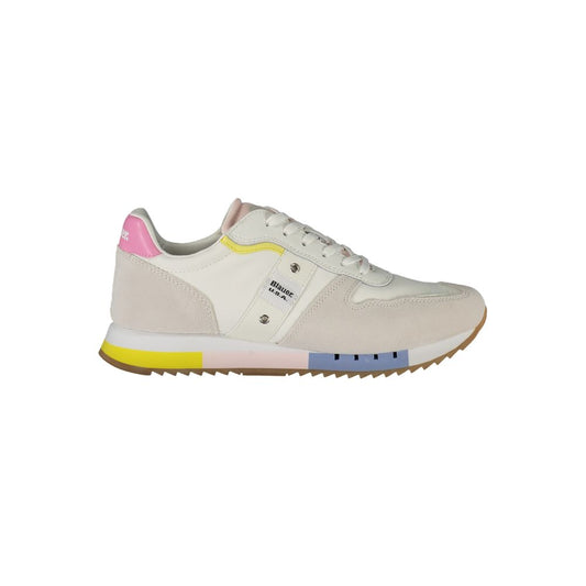 Blauer White Leather Women Sneaker with colorful accents, featuring a plush removable insole for comfort and style.