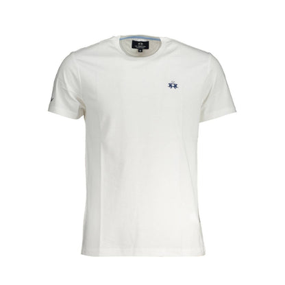 La Martina White Cotton Men T-Shirt with logo embroidery and crew neck design