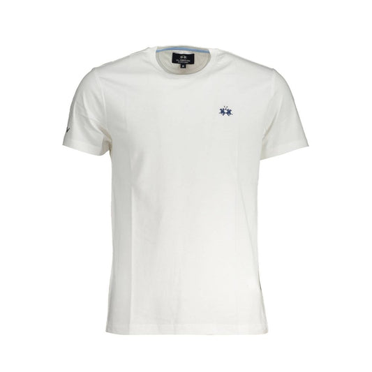 La Martina White Cotton Men T-Shirt with logo embroidery and crew neck design