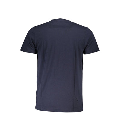 Back view of Cavalli Class Blue Cotton Men T-Shirt showcasing sleek design and quality fabric.
