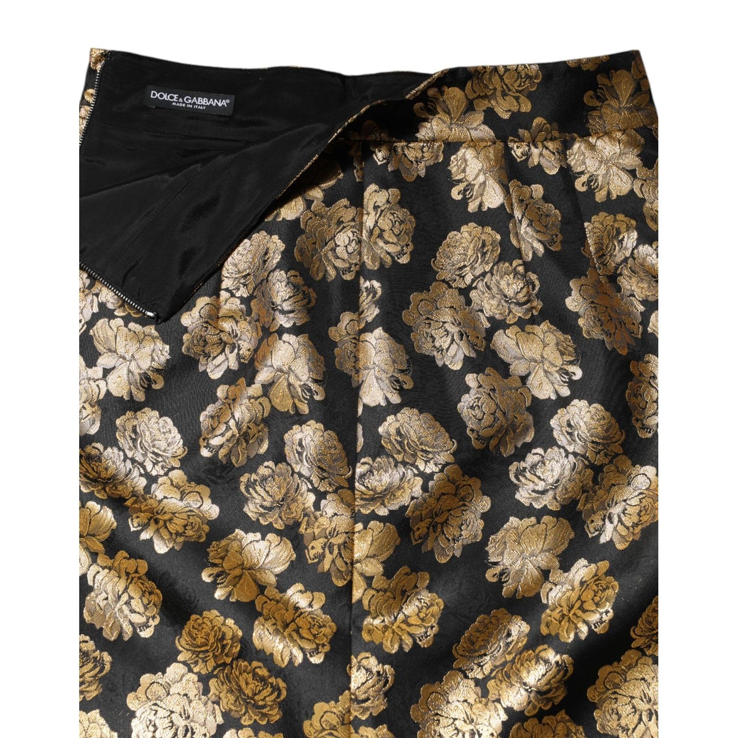 Dolce & Gabbana Black Gold Floral Print Jacquard Mini Skirt SKI2140-44