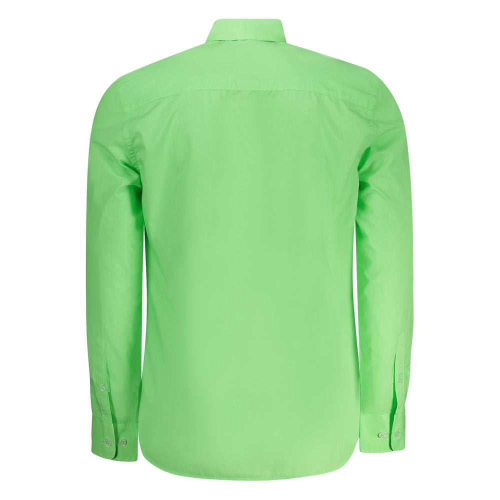 Back view of North Sails Green Cotton Men Shirt with button-down collar and long sleeves, ideal for a stylish and sophisticated look.