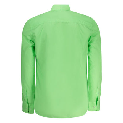 Back view of North Sails Green Cotton Men Shirt with button-down collar and long sleeves, ideal for a stylish and sophisticated look.