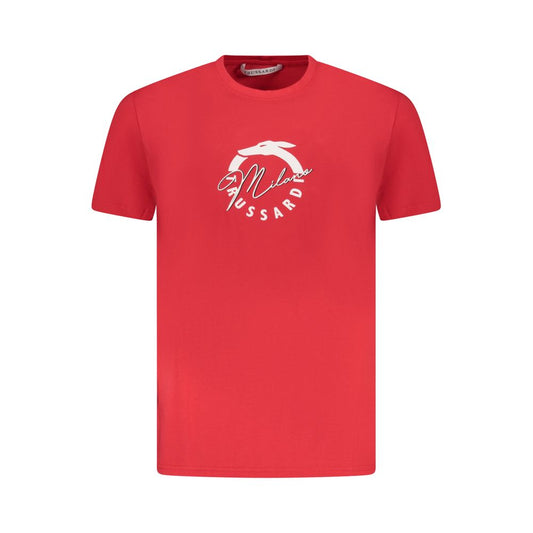 Trussardi Red Cotton Men T-Shirt with logo, classic crew neck, short sleeves, perfect for everyday wear.