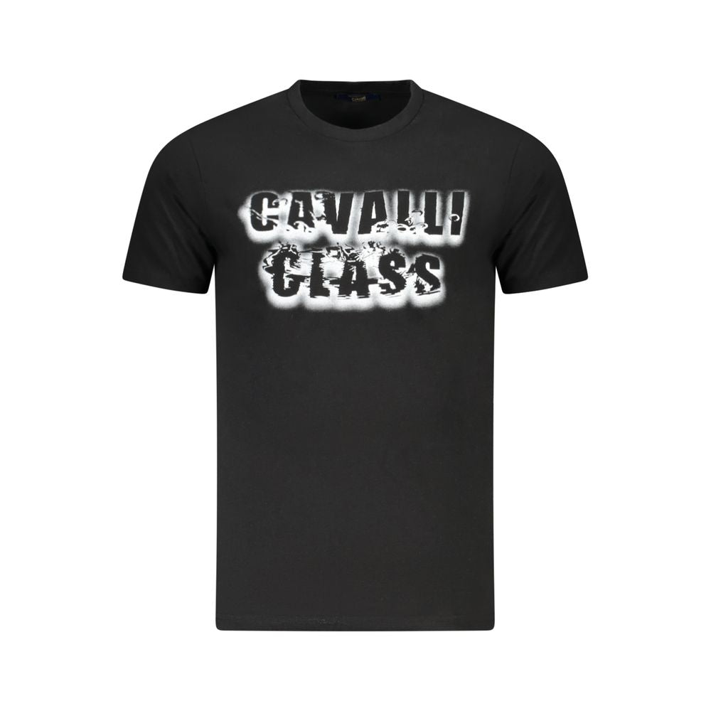 Cavalli Class Black Cotton Men T-Shirt with bold logo design on the front, offering luxury and comfort.
