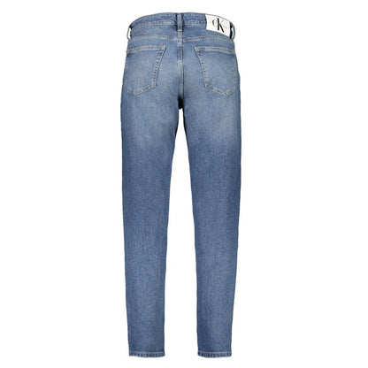 Back view of Calvin Klein Blue Cotton Men Jeans, showcasing stylish washed effect and iconic logo.