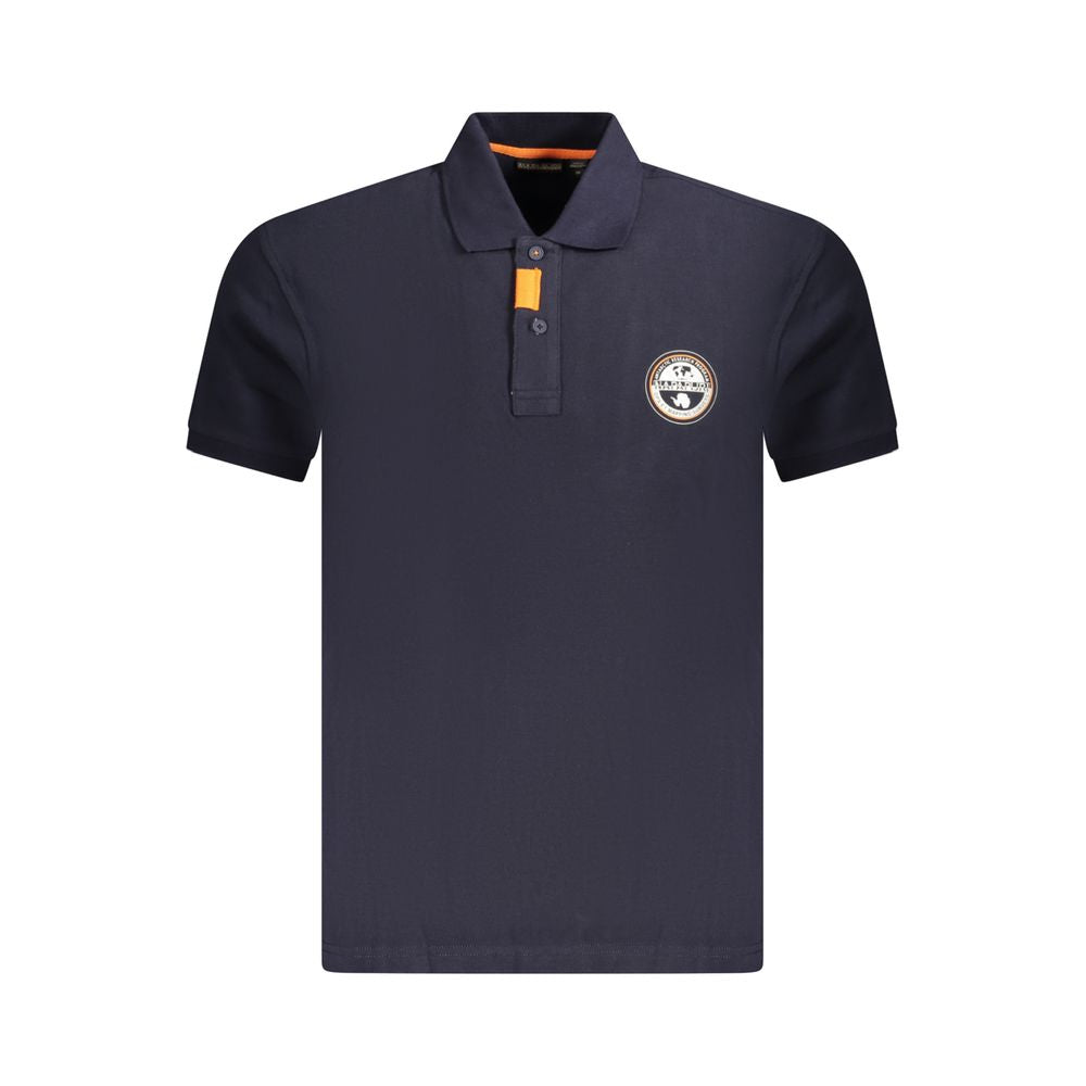 Napapijri Blue Cotton Men Polo Shirt with logo and contrasting details for modern casual style.