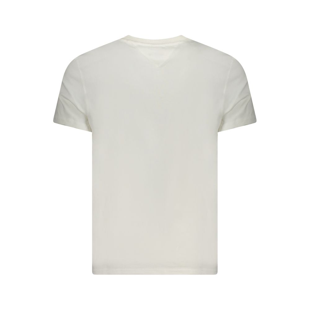 Back view of Tommy Hilfiger White Cotton Men T-Shirt showing crew neck design and premium fabric.