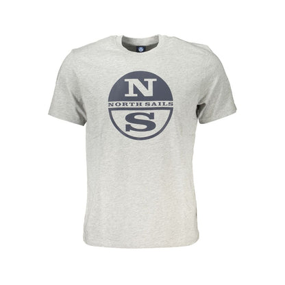 North Sails Brown Cotton Men T-Shirt with logo print, short sleeves, crafted in soft cotton-viscose blend, front view.