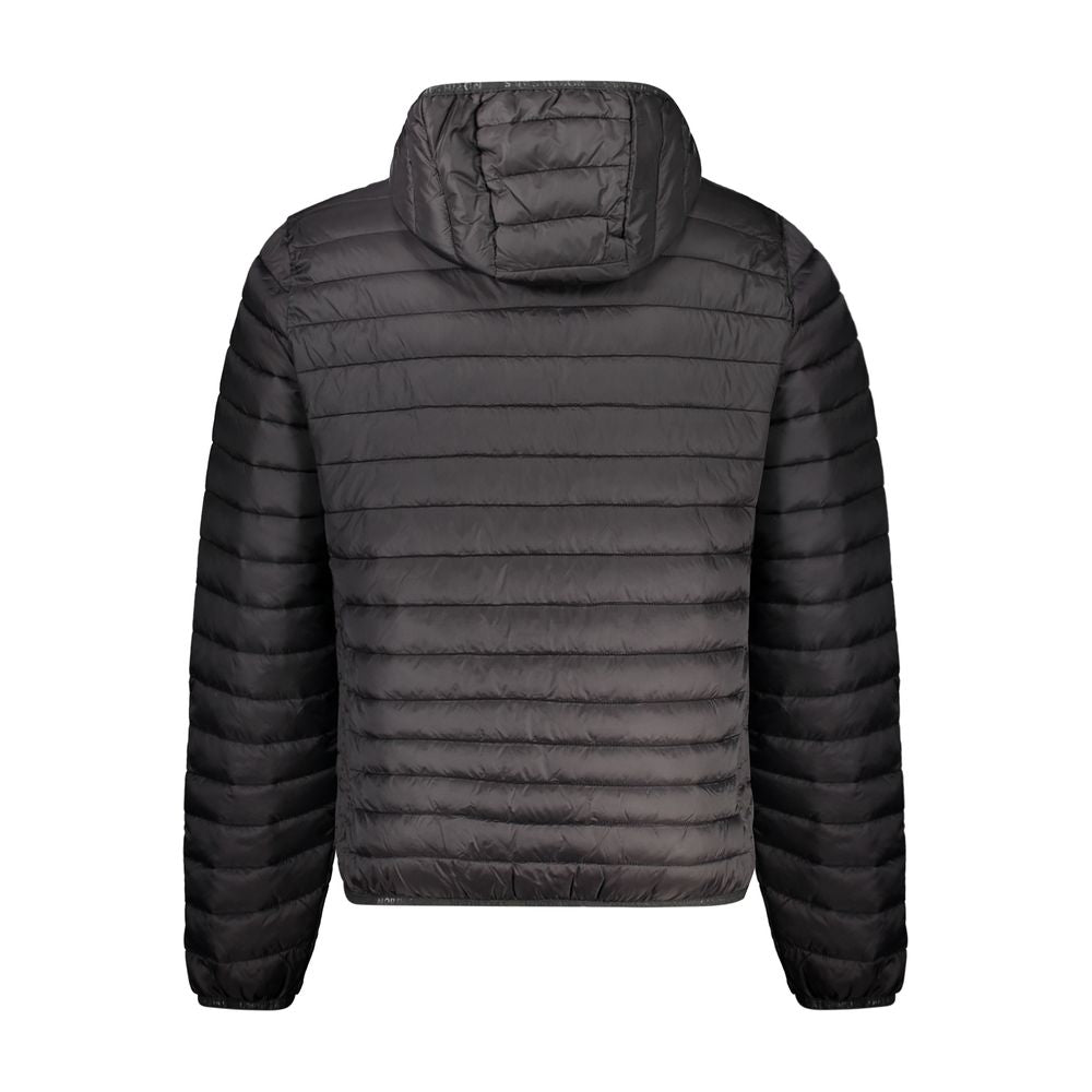 North Sails Black Polyamide Men's Jacket with hood and sleek design, featuring buttoned and internal pockets, ideal for modern style.