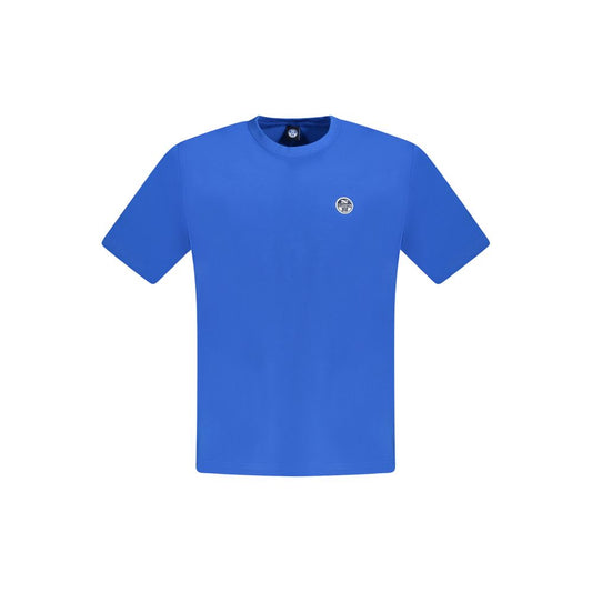 North Sails Blue Cotton Men T-Shirt with crew neck and logo, made from 100% cotton for comfortable, sustainable fashion.