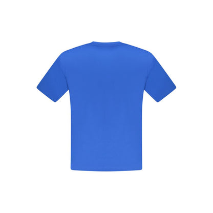 Back view of North Sails Blue Cotton Men T-Shirt showcasing sustainable fashion with short sleeves and signature logo.