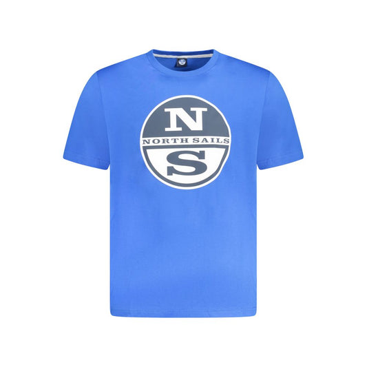 North Sails Blue Cotton Men T-Shirt with logo, short sleeve, perfect for summer style.