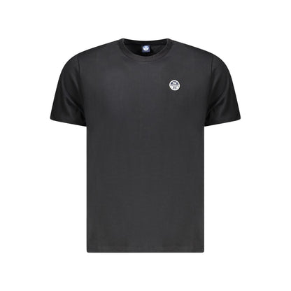 North Sails Black Cotton Men T-Shirt with logo, short sleeves, and crew neck, perfect for casual or adventure wear.