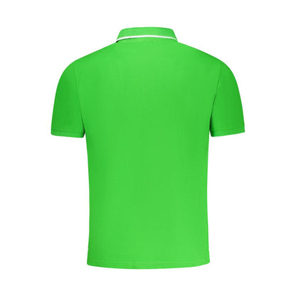 Back view of North Sails Green Cotton Men Polo Shirt with short sleeves, vibrant color, and contrasting collar details.