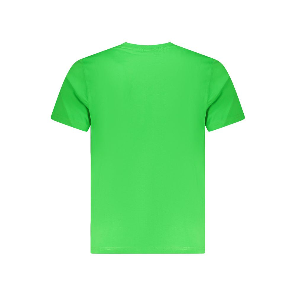 North Sails Green Cotton Men T-Shirt featuring bold design and logo, perfect for fashion-forward individuals seeking style and comfort.