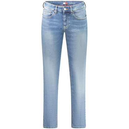 Tommy Hilfiger Blue Cotton Men Jeans with washed effect, sleek silhouette, button and zip closure for modern chic style.