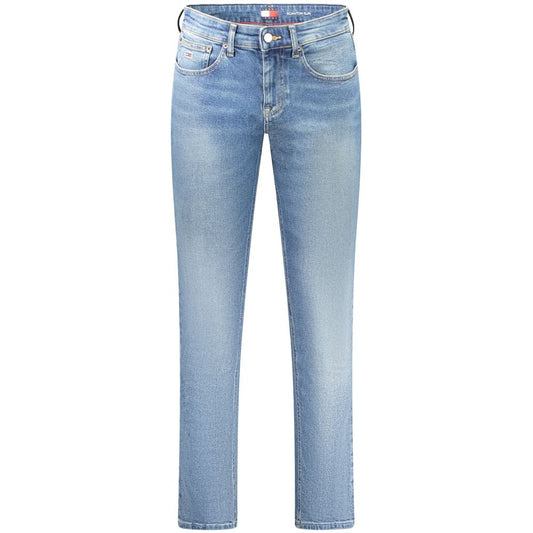 Tommy Hilfiger Blue Cotton Men Jeans with washed effect, sleek silhouette, button and zip closure for modern chic style.