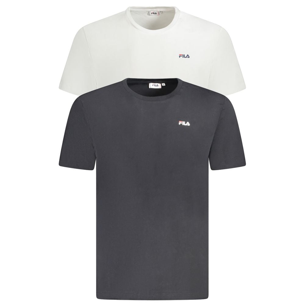 Fila White Cotton Men T-Shirt bi-pack featuring black and white organic cotton t-shirts with Fila logo, casual wardrobe staple.