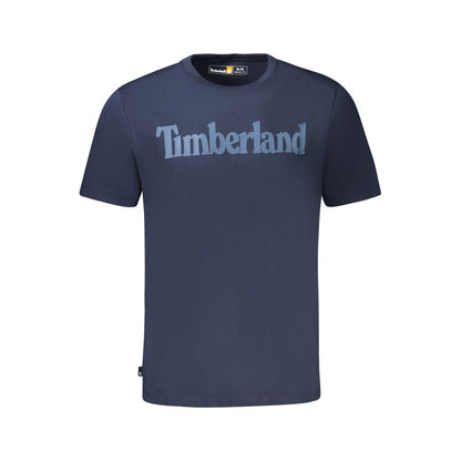 Timberland Blue Cotton T-Shirt, regular fit short sleeve with crew neck, wordmark logo print, made from 100% organic cotton.