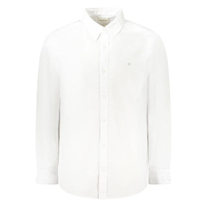 Calvin Klein White Cotton Men Shirt with button-down collar and embroidery, long-sleeve classic fit for sophisticated style.