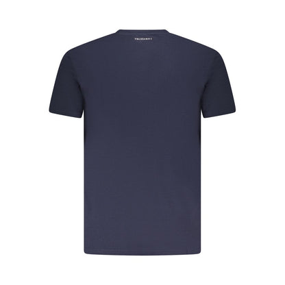 Back view of Trussardi Blue Cotton Men T-Shirt with short sleeves and crew neck design, showcasing the iconic Trussardi logo.