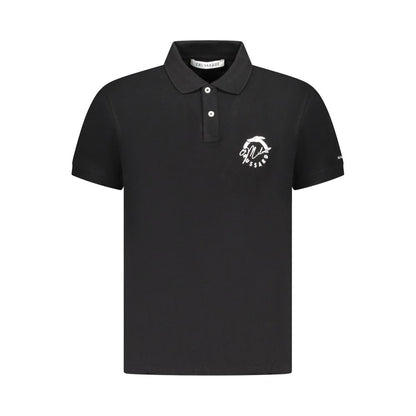 Trussardi Black Cotton Men Polo Shirt with short sleeves and two-button placket, featuring iconic Trussardi logo. Fashion-forward and elegant.