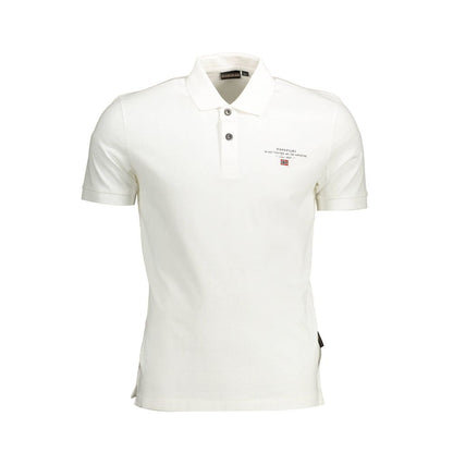 Napapijri White Cotton Men Polo Shirt with two-button placket and embroidery