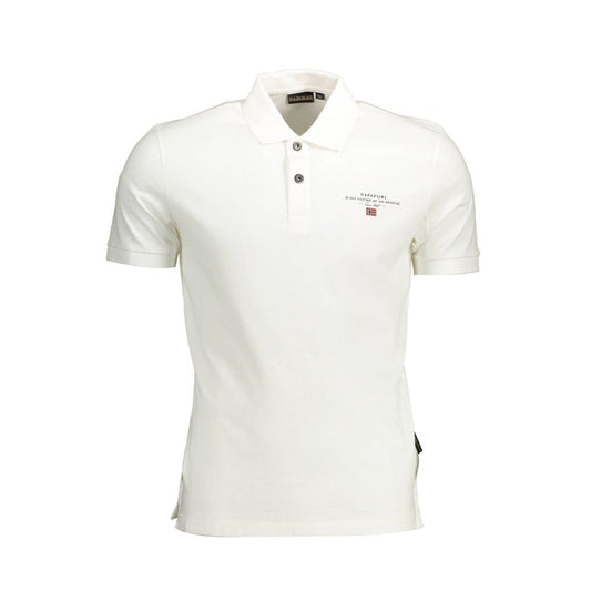 Napapijri White Cotton Men Polo Shirt with two-button placket and embroidery