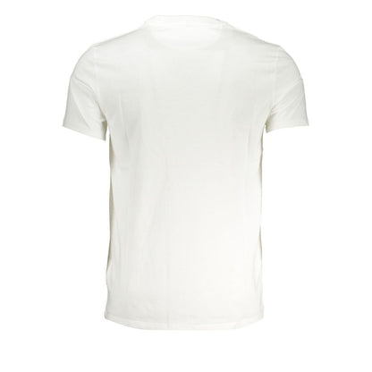 Back view of Timberland White Cotton Men T-Shirt with short sleeves and crew neck design, showcasing minimalist style.