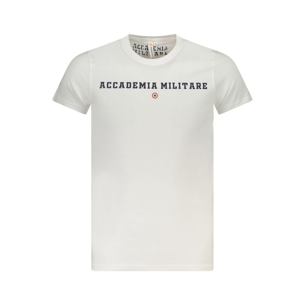 Accademia Militare White Cotton T-Shirt featuring short sleeves, crew neck, and logo print
