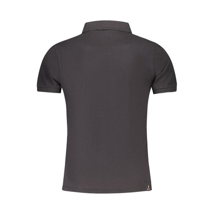 Back view of Accademia Militare Black Cotton Polo Shirt, short sleeve polo with three buttons and logo detail.