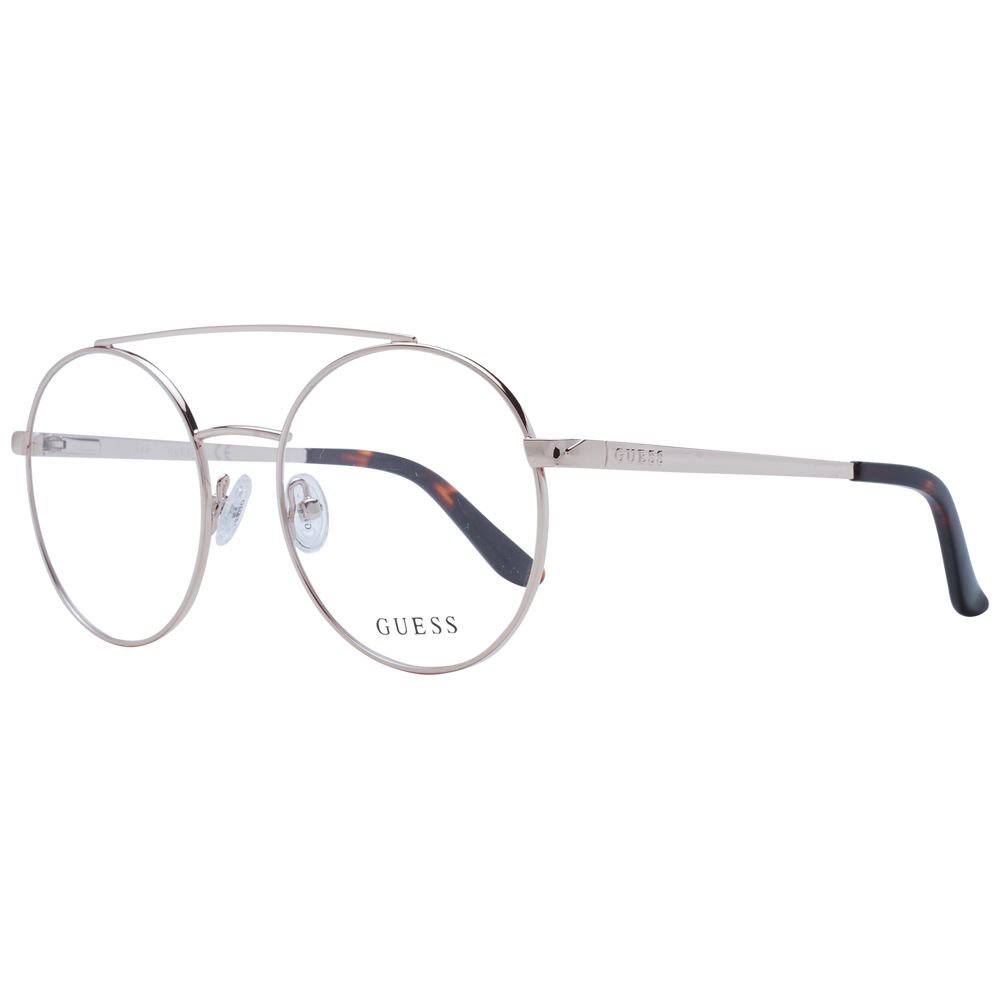 Alt Tag: Guess Gold Women Glasses Frame in full-rim metal aviator style with branded case, lenses width 52mm, temples 135mm, bridge 18mm, demo lenses.