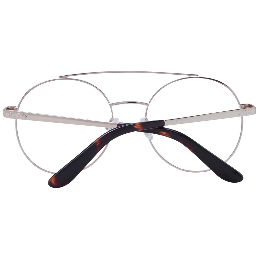 Guess Gold Women Glasses Frame in metal full-rim aviator style, temples 135mm, bridge 18mm, lenses 52mm, demo lenses, no extra protection.