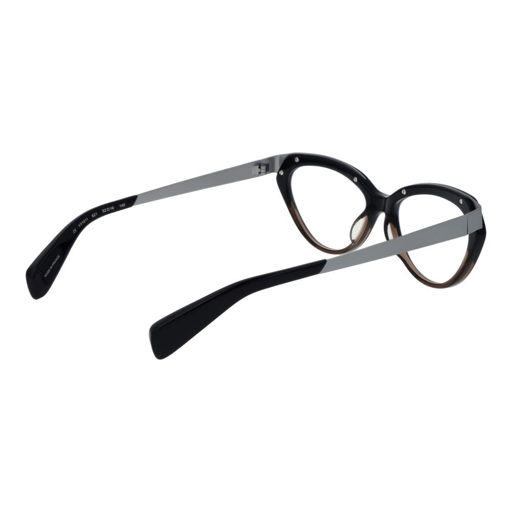 Yohji Yamamoto Black Unisex Glasses Frame in acetate with full-rim cat eye design, includes branded soft case.