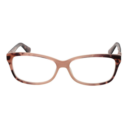 Guess Pink Women Glasses Frame, rose-colored full-rim rectangular plastic frames with demo lenses, size 56-14-140.