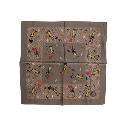 Dolce & Gabbana Brown Silk Printed Square Men Foulard Scarf