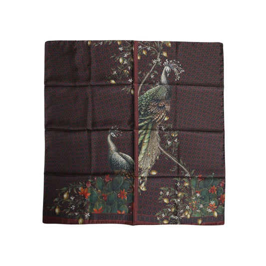 Dolce & Gabbana Brown Peacock Print Square Men Foulard Scarf