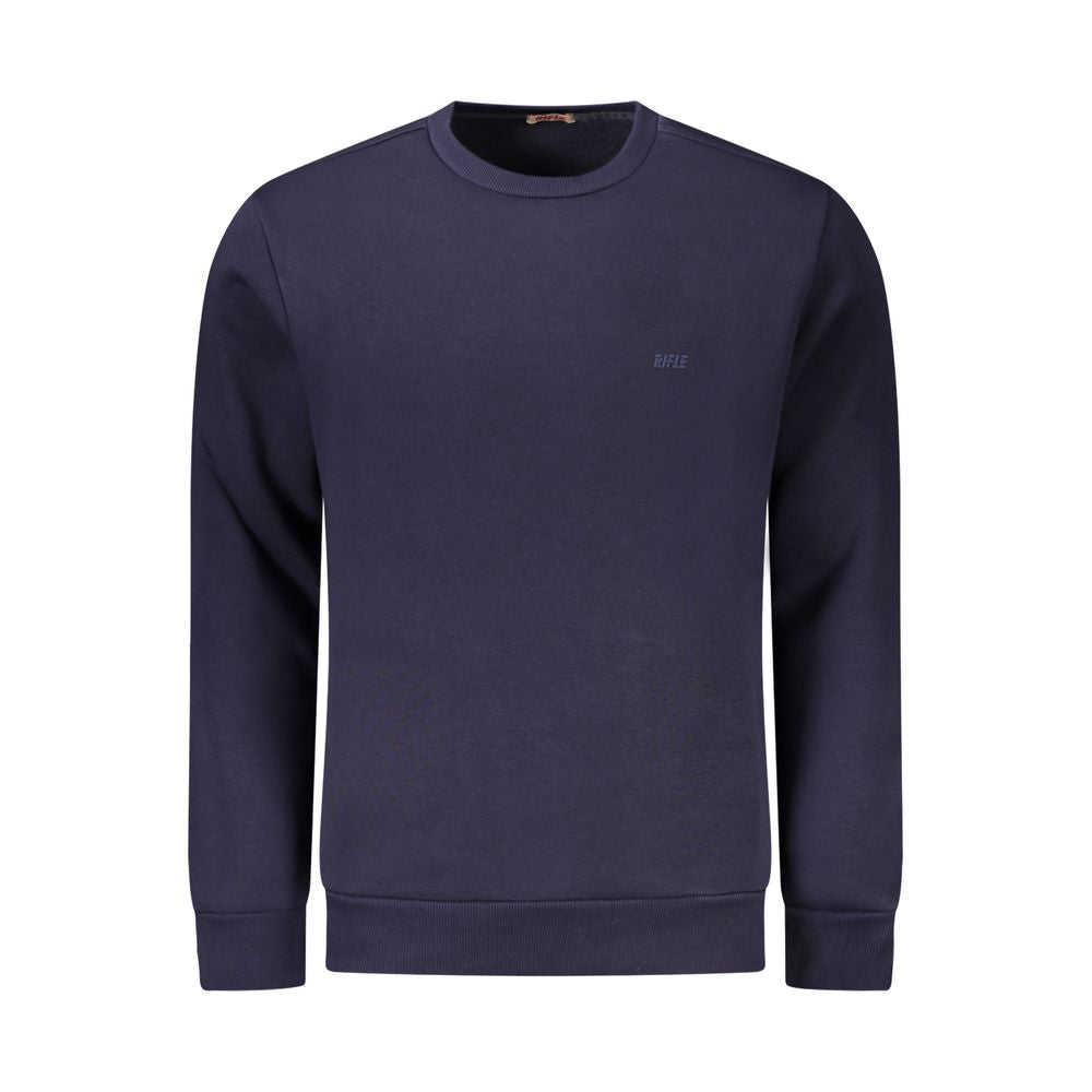 Rifle Blue Cotton Men Sweater with long sleeves, crew neck, and logo on front; perfect blend of style and comfort in casual wear.