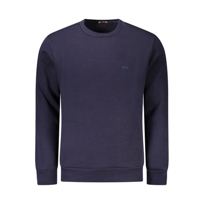 Rifle Blue Cotton Men Sweater with long sleeves, crew neck, and logo on front; perfect blend of style and comfort in casual wear.