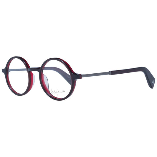 Yohji Yamamoto Red Unisex Glasses Frame in acetate, full-rim style with panto design, 47-20-140 size; includes branded soft case.