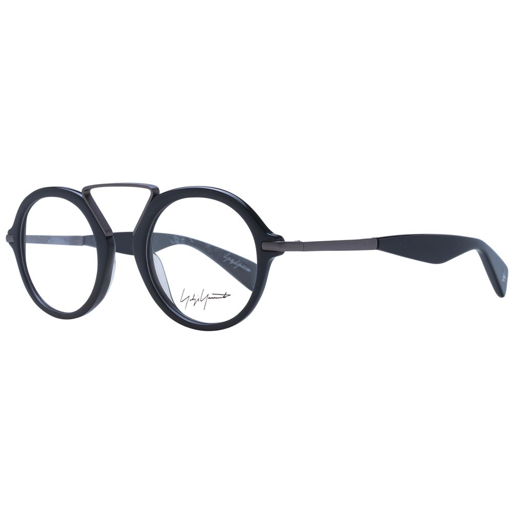 Yohji Yamamoto Gray Unisex Glasses Frame, full-rim acetate with round design and demo lenses, size 49-23-140, includes branded soft case.