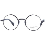 Yohji Yamamoto Gray Unisex Glasses Frame with gray metal full-rim panto style, size 47-22-145, includes branded soft case.