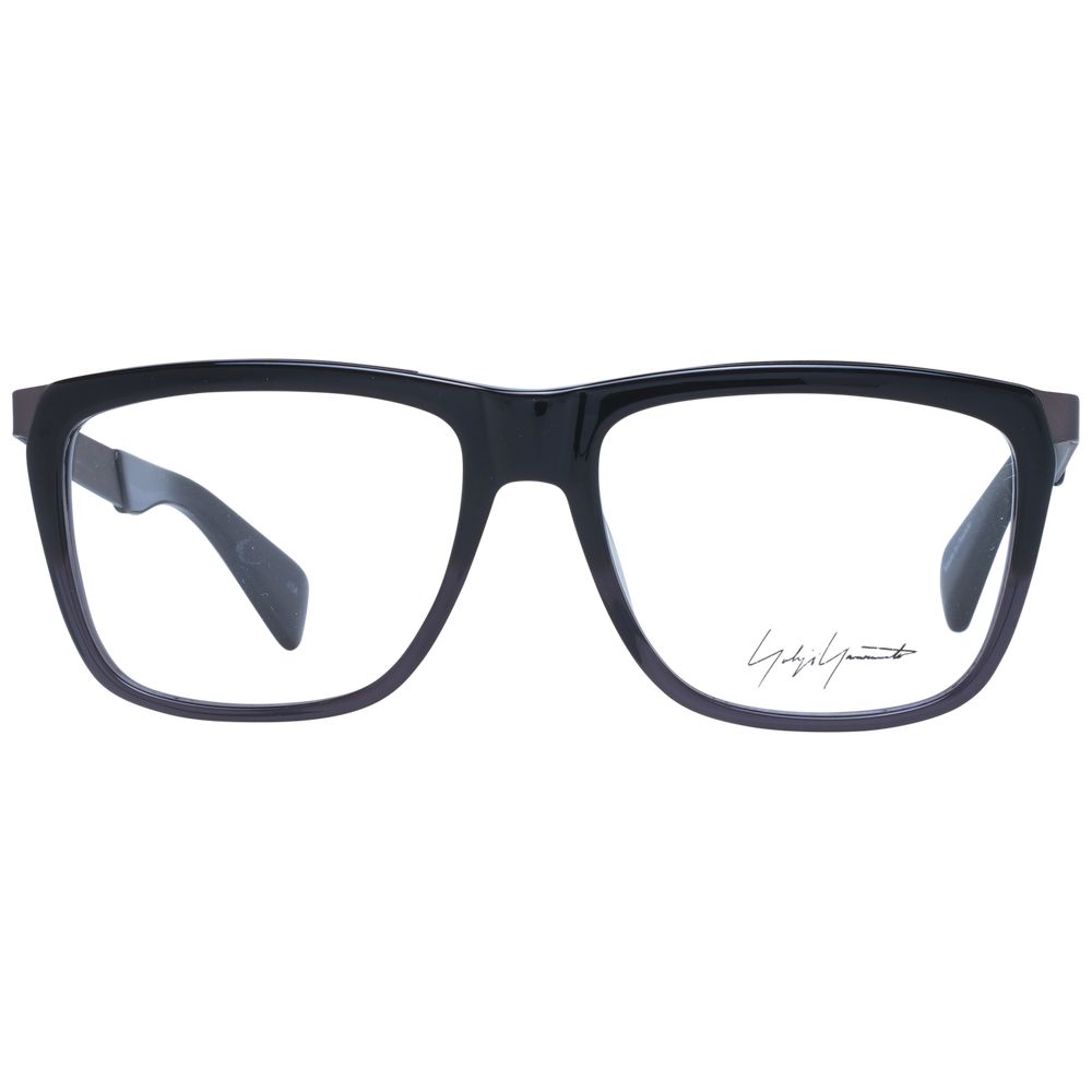 Yohji Yamamoto Black Unisex Glasses Frame with acetate full-rim black design, square shape, and demo lenses. Size 55-16-140.