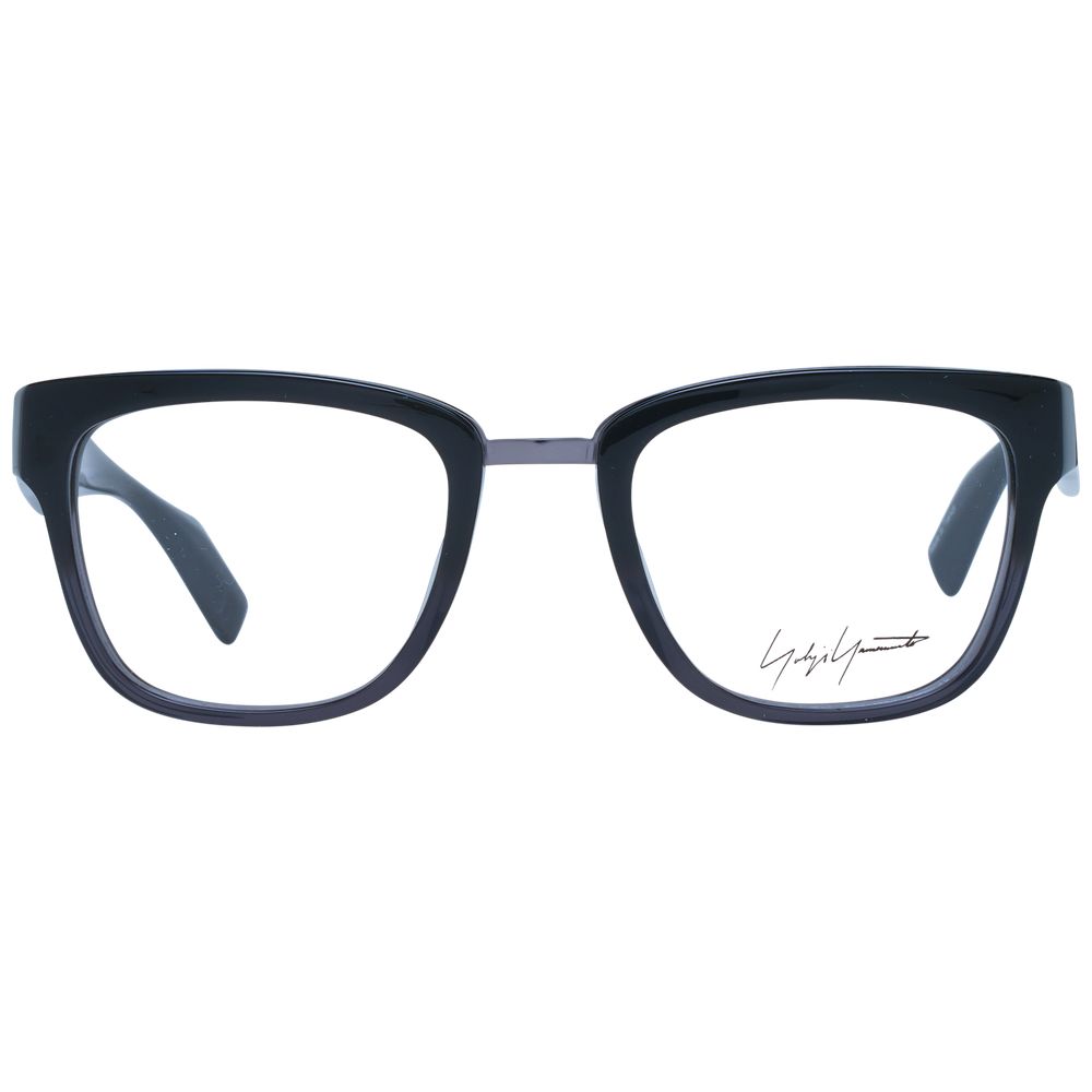 Yohji Yamamoto Gray Unisex Glasses Frame with square full-rim acetate frame and demo lenses, includes branded soft case.