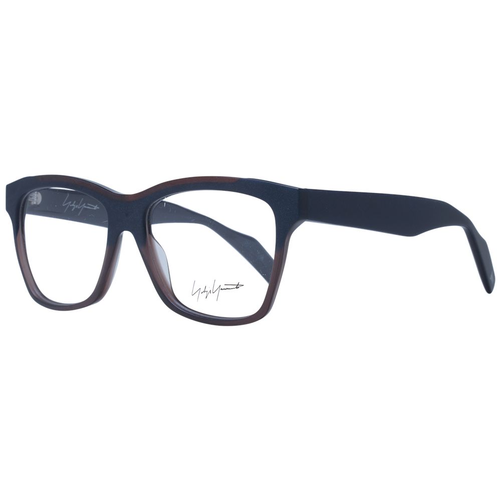 Yohji Yamamoto Blue Unisex Glasses Frame in acetate with full-rim square style and 55-16-145 size, featuring demo lenses in plastic.
